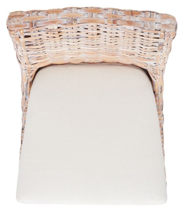 Safavieh SUNCOAST Side Chair with Removable Cushion - Coastal Whitewash Rattan Accent Chairs, Set of 2 FOX6540A-SET2