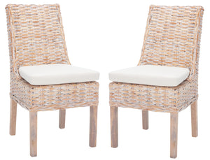 Safavieh SUNCOAST Side Chair with Removable Cushion - Coastal Whitewash Rattan Accent Chairs, Set of 2 FOX6540A-SET2