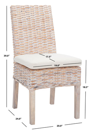Safavieh SANIBEL Side Chair with Plush Cushion – Hand-Woven Rattan in Whitewash, Set of Two for Coastal Charm FOX6541A-SET2