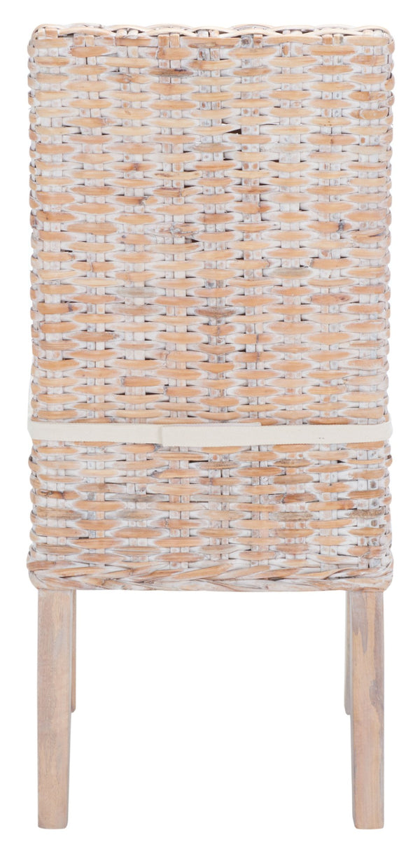Safavieh SANIBEL Side Chair with Plush Cushion – Hand-Woven Rattan in Whitewash, Set of Two for Coastal Charm FOX6541A-SET2