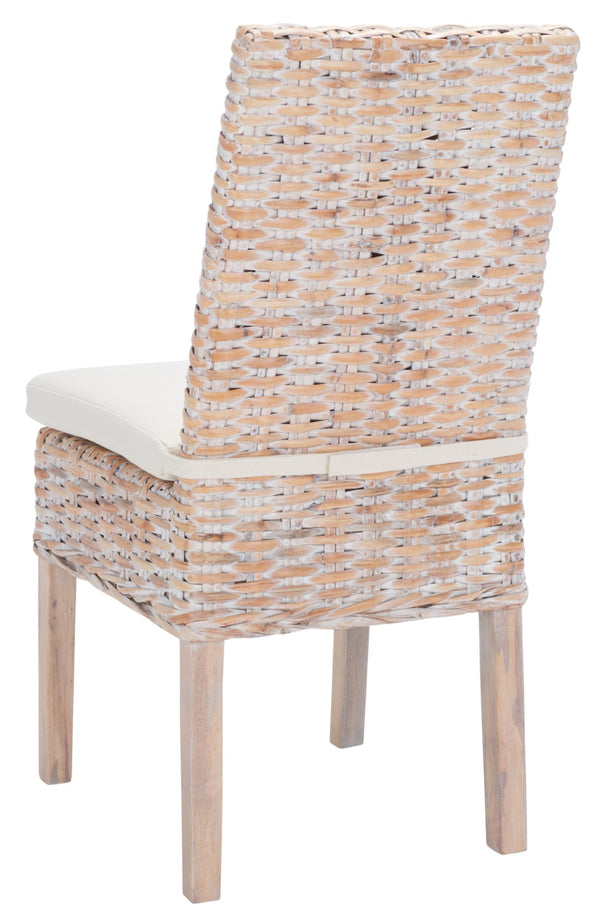 Safavieh SANIBEL Side Chair with Plush Cushion – Hand-Woven Rattan in Whitewash, Set of Two for Coastal Charm FOX6541A-SET2