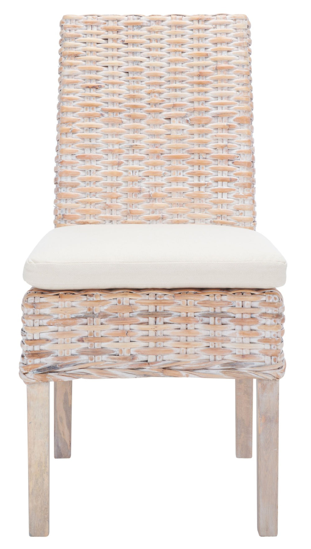 Safavieh SANIBEL Side Chair with Plush Cushion – Hand-Woven Rattan in Whitewash, Set of Two for Coastal Charm FOX6541A-SET2