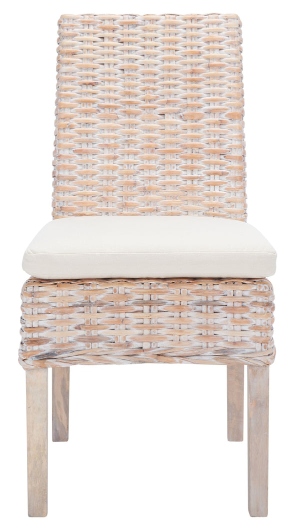 Safavieh SANIBEL Side Chair with Plush Cushion – Hand-Woven Rattan in Whitewash, Set of Two for Coastal Charm FOX6541A-SET2