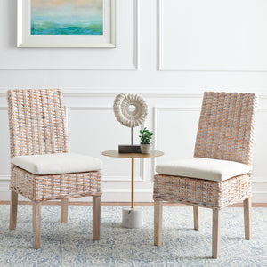 Safavieh SANIBEL Side Chair with Plush Cushion – Hand-Woven Rattan in Whitewash, Set of Two for Coastal Charm FOX6541A-SET2
