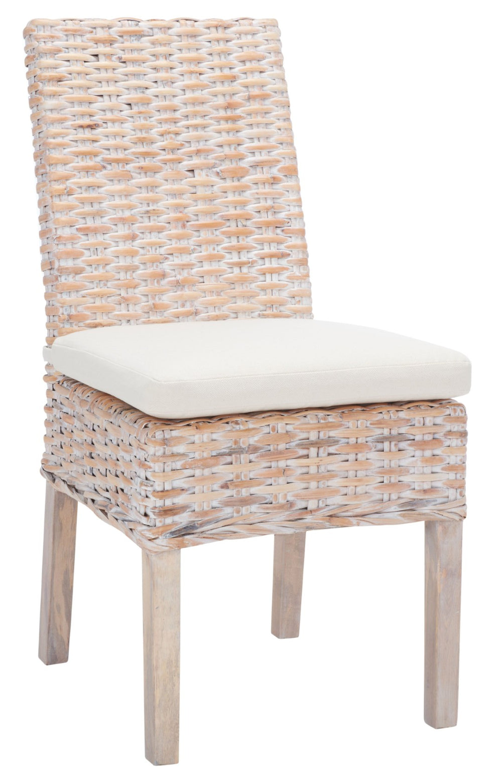 Safavieh SANIBEL Side Chair with Plush Cushion – Hand-Woven Rattan in Whitewash, Set of Two for Coastal Charm FOX6541A-SET2