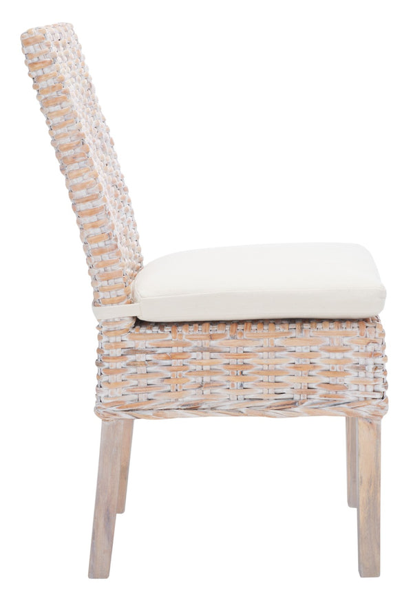 Safavieh SANIBEL Side Chair with Plush Cushion – Hand-Woven Rattan in Whitewash, Set of Two for Coastal Charm FOX6541A-SET2