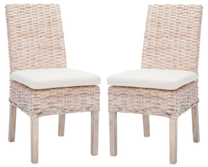 Safavieh SANIBEL Side Chair with Plush Cushion – Hand-Woven Rattan in Whitewash, Set of Two for Coastal Charm FOX6541A-SET2
