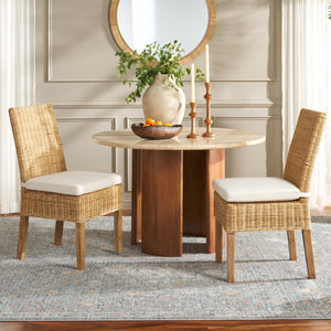 Safavieh SANIBEL Side Chair Set of 2 - Coastal Rattan with Plush White Cushions for Stylish Dining Comfort FOX6541B-SET2