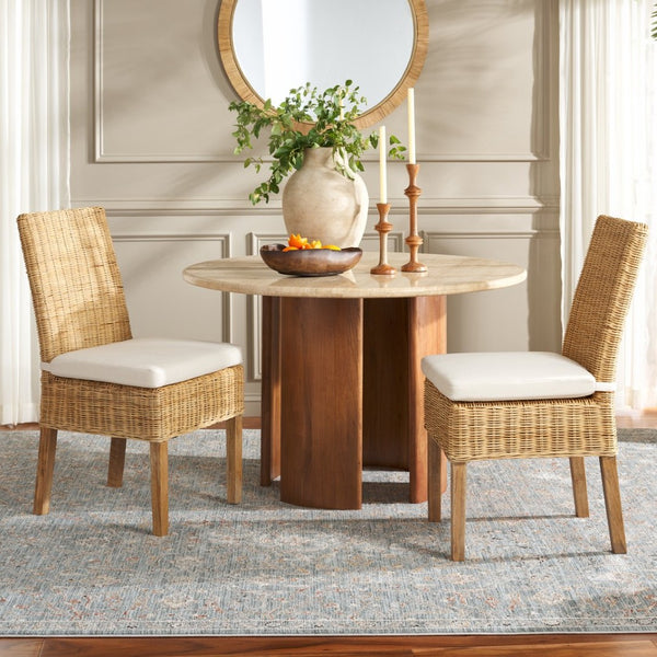 Safavieh SANIBEL Side Chair Set of 2 - Coastal Rattan with Plush White Cushions for Stylish Dining Comfort FOX6541B-SET2