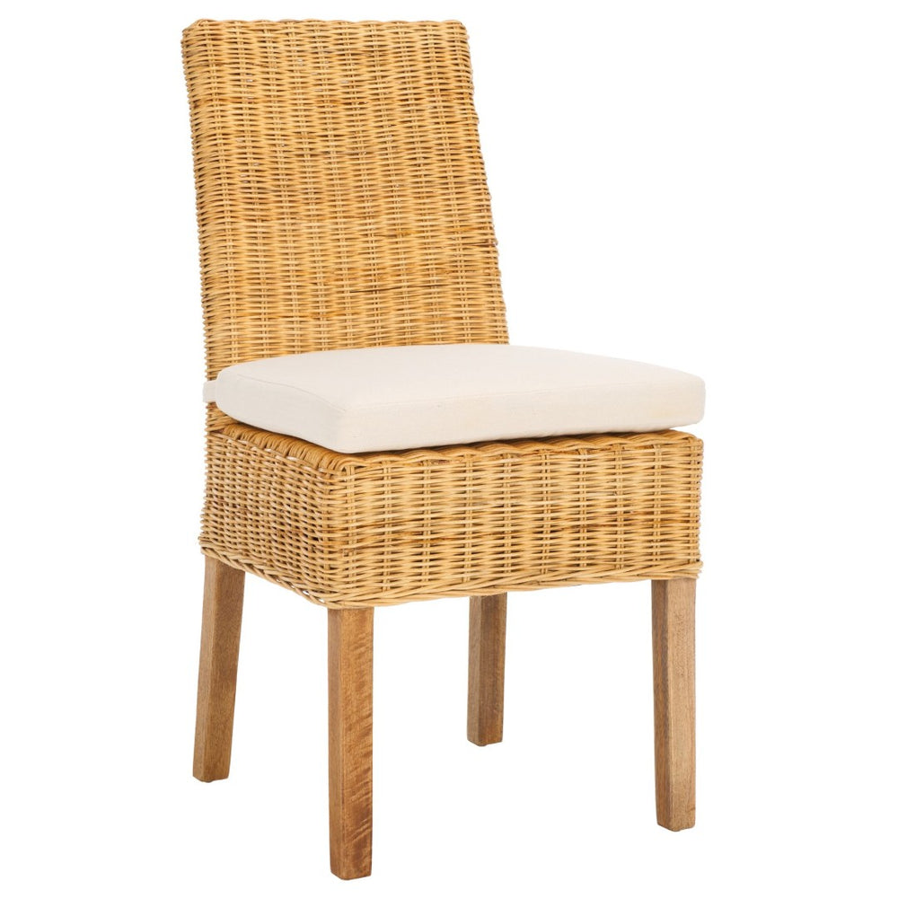 Safavieh SANIBEL Side Chair Set of 2 - Coastal Rattan with Plush White Cushions for Stylish Dining Comfort FOX6541B-SET2