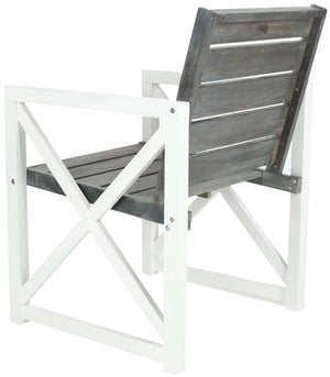Safavieh IRINA Arm Chair – Modern Outdoor Comfort with Stylish Wood and Metal Design for Patios & Lounging White / Grey FOX6701A-SET2