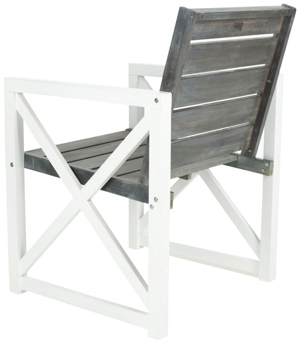 Safavieh IRINA Arm Chair – Modern Outdoor Comfort with Stylish Wood and Metal Design for Patios & Lounging White / Grey FOX6701A-SET2