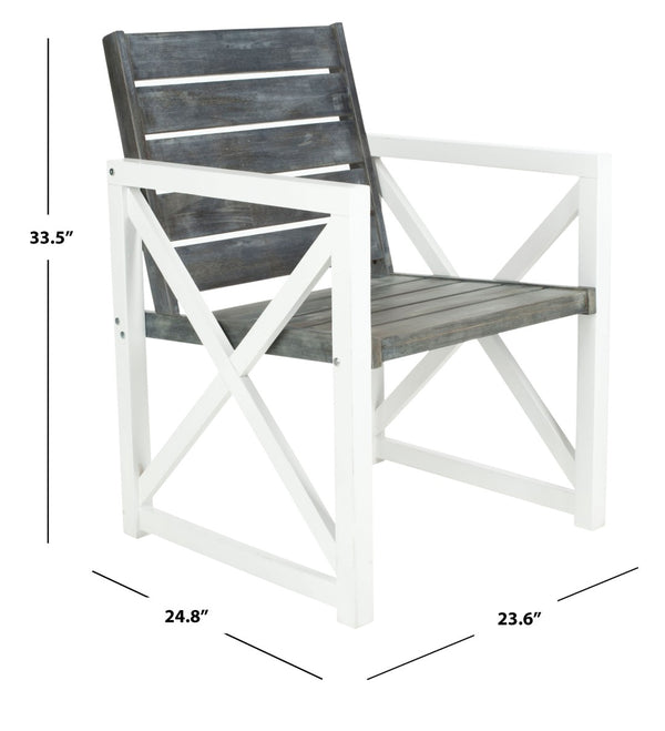 Safavieh IRINA Arm Chair – Modern Outdoor Comfort with Stylish Wood and Metal Design for Patios & Lounging White / Grey FOX6701A-SET2