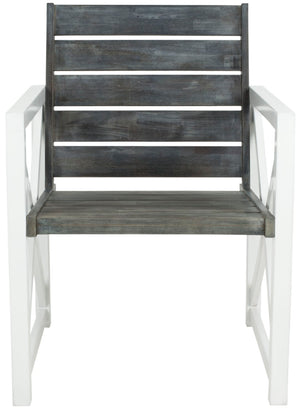 Safavieh IRINA Arm Chair – Modern Outdoor Comfort with Stylish Wood and Metal Design for Patios & Lounging White / Grey FOX6701A-SET2