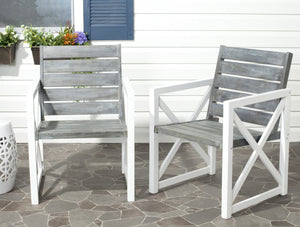 Safavieh IRINA Arm Chair – Modern Outdoor Comfort with Stylish Wood and Metal Design for Patios & Lounging White / Grey FOX6701A-SET2