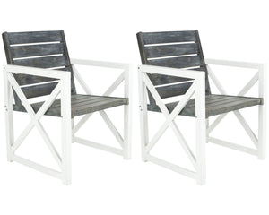 Safavieh IRINA Arm Chair – Modern Outdoor Comfort with Stylish Wood and Metal Design for Patios & Lounging White / Grey FOX6701A-SET2