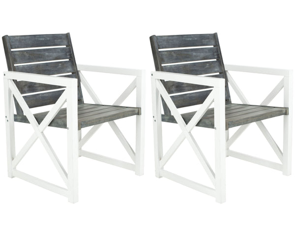 Safavieh IRINA Arm Chair – Modern Outdoor Comfort with Stylish Wood and Metal Design for Patios & Lounging White / Grey FOX6701A-SET2
