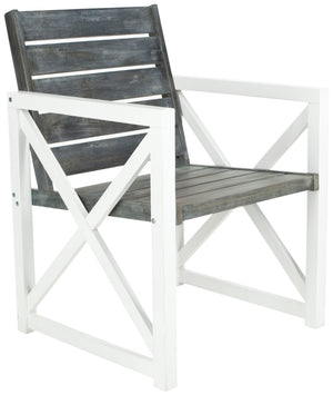 Safavieh IRINA Arm Chair – Modern Outdoor Comfort with Stylish Wood and Metal Design for Patios & Lounging White / Grey FOX6701A-SET2