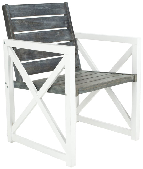 Safavieh IRINA Arm Chair – Modern Outdoor Comfort with Stylish Wood and Metal Design for Patios & Lounging White / Grey FOX6701A-SET2
