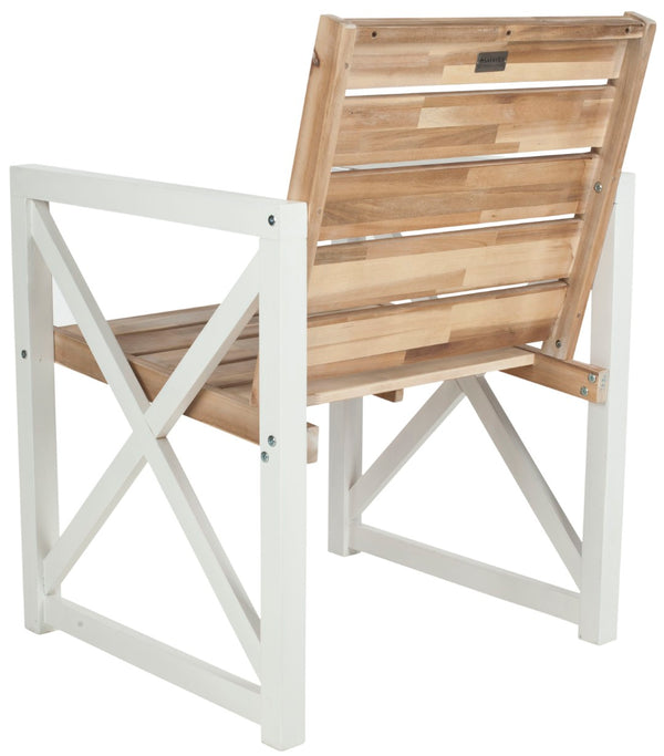 Safavieh IRINA Arm Chair – Modern Outdoor Comfort with Stylish Wood and Metal Design for Patios & Lounging White / Oak FOX6701B-SET2