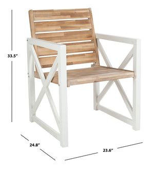 Safavieh IRINA Arm Chair – Modern Outdoor Comfort with Stylish Wood and Metal Design for Patios & Lounging White / Oak FOX6701B-SET2