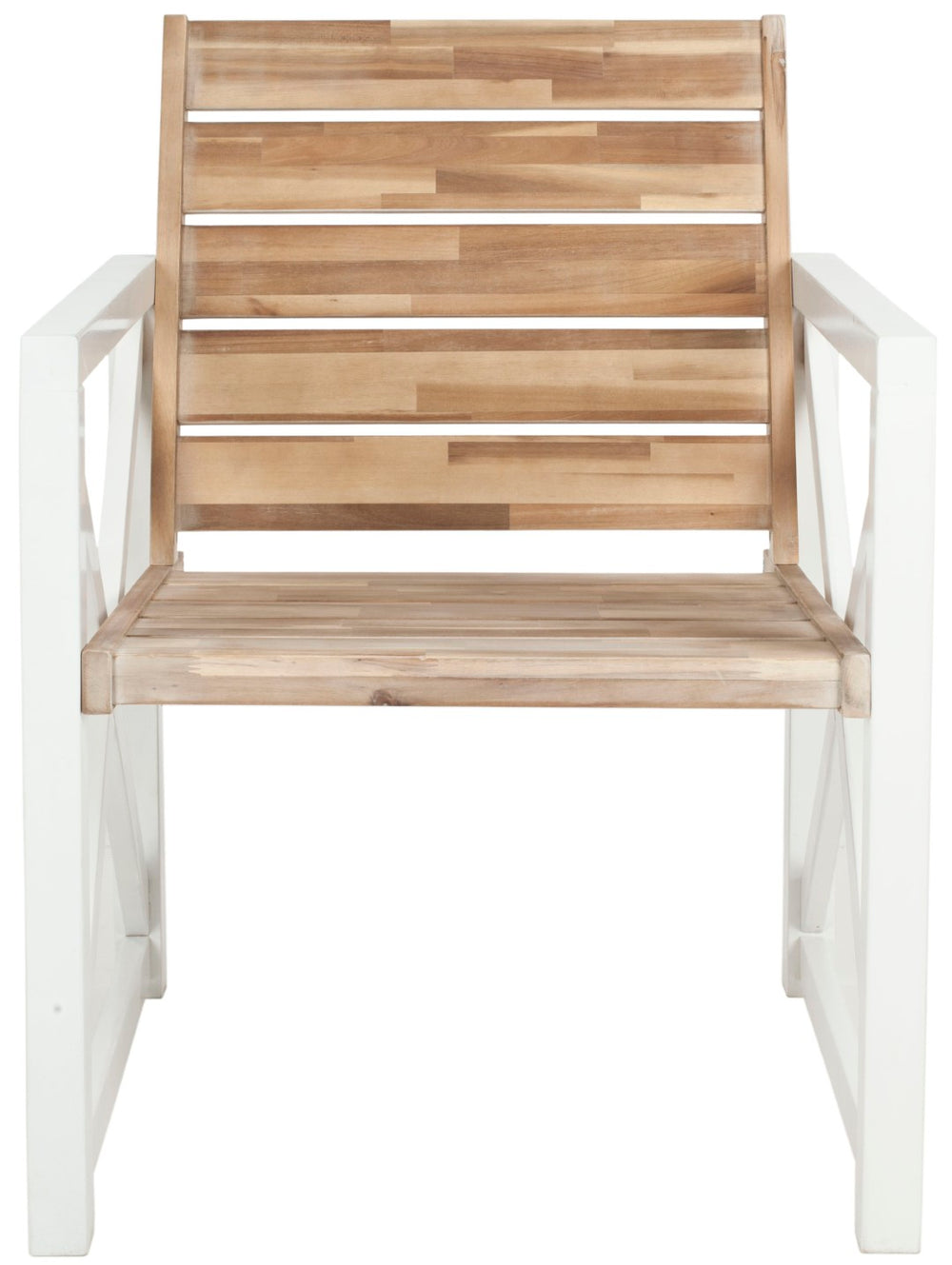 Safavieh IRINA Arm Chair – Modern Outdoor Comfort with Stylish Wood and Metal Design for Patios & Lounging White / Oak FOX6701B-SET2