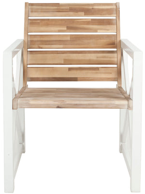 Safavieh IRINA Arm Chair – Modern Outdoor Comfort with Stylish Wood and Metal Design for Patios & Lounging White / Oak FOX6701B-SET2