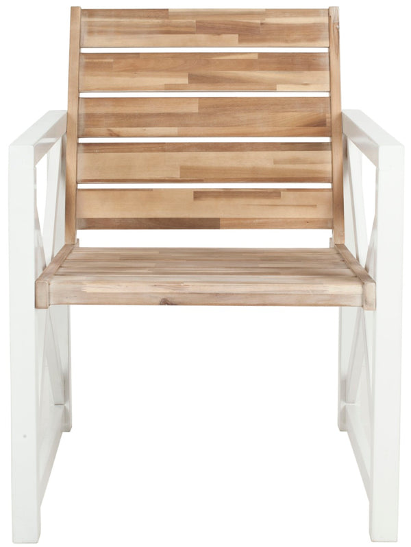 Safavieh IRINA Arm Chair – Modern Outdoor Comfort with Stylish Wood and Metal Design for Patios & Lounging White / Oak FOX6701B-SET2