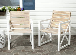 Safavieh IRINA Arm Chair – Modern Outdoor Comfort with Stylish Wood and Metal Design for Patios & Lounging White / Oak FOX6701B-SET2