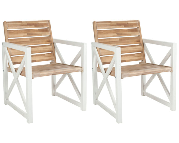 Safavieh IRINA Arm Chair – Modern Outdoor Comfort with Stylish Wood and Metal Design for Patios & Lounging White / Oak FOX6701B-SET2