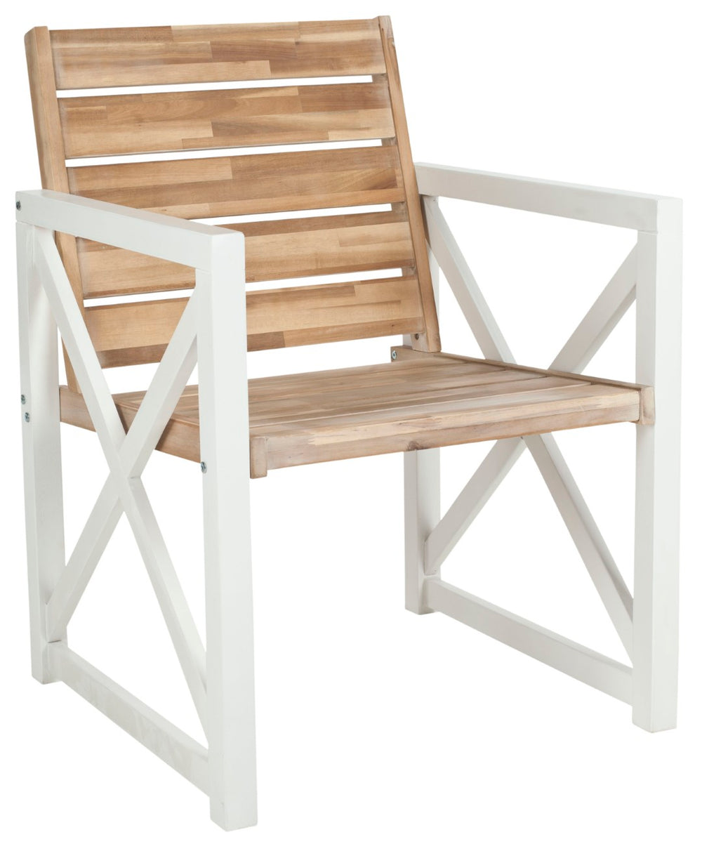 Safavieh IRINA Arm Chair – Modern Outdoor Comfort with Stylish Wood and Metal Design for Patios & Lounging White / Oak FOX6701B-SET2