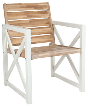 Safavieh IRINA Arm Chair – Modern Outdoor Comfort with Stylish Wood and Metal Design for Patios & Lounging White / Oak FOX6701B-SET2
