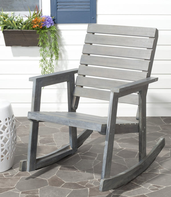 Safavieh ALEXEI Rocking Chair - Rustic-Chic Comfort for Modern Spaces, Perfect for Indoor or Outdoor Relaxation Ash Grey FOX6702A