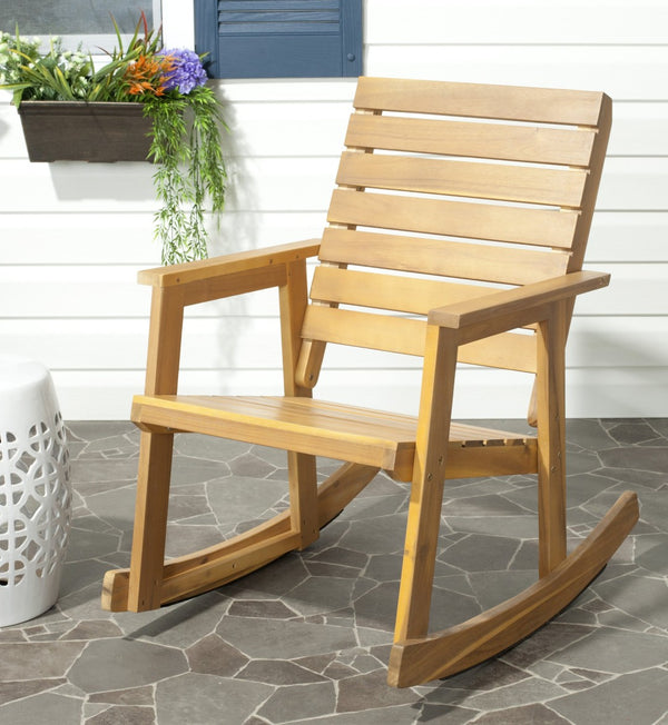 Safavieh ALEXEI Rocking Chair - Rustic-Chic Comfort for Modern Spaces, Perfect for Indoor or Outdoor Relaxation Natural FOX6702B