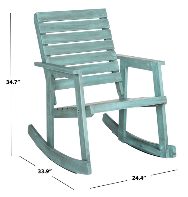 Safavieh ALEXEI Rocking Chair - Rustic-Chic Comfort for Modern Spaces, Perfect for Indoor or Outdoor Relaxation Chinese Blue FOX6702C