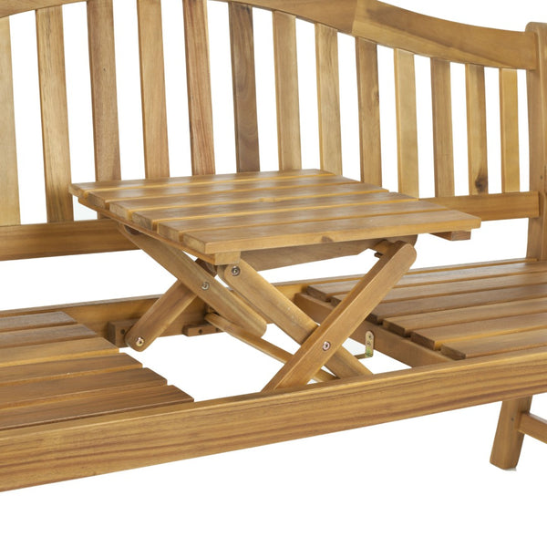 Safavieh MISCHA Elegant Outdoor Bench – Handcrafted Acacia Wood with Galvanized Steel for Timeless Charm Natural FOX6703A