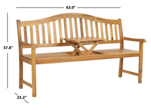 Safavieh MISCHA Elegant Outdoor Bench – Handcrafted Acacia Wood with Galvanized Steel for Timeless Charm Natural FOX6703A