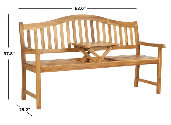 Safavieh MISCHA Elegant Outdoor Bench – Handcrafted Acacia Wood with Galvanized Steel for Timeless Charm Natural FOX6703A