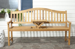 Safavieh MISCHA Elegant Outdoor Bench – Handcrafted Acacia Wood with Galvanized Steel for Timeless Charm Natural FOX6703A