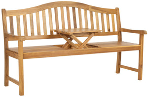 Safavieh MISCHA Elegant Outdoor Bench – Handcrafted Acacia Wood with Galvanized Steel for Timeless Charm Natural FOX6703A