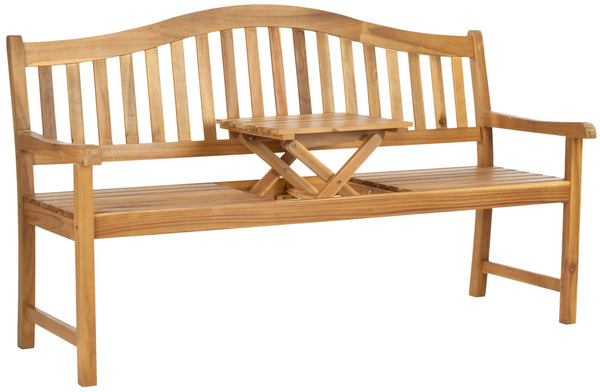 Safavieh MISCHA Elegant Outdoor Bench – Handcrafted Acacia Wood with Galvanized Steel for Timeless Charm Natural FOX6703A