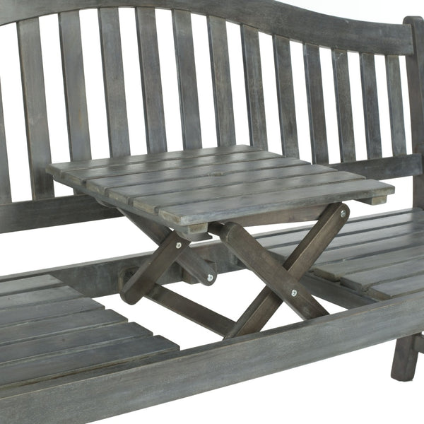 Safavieh MISCHA Elegant Outdoor Bench – Handcrafted Acacia Wood with Galvanized Steel for Timeless Charm Ash Grey FOX6703B