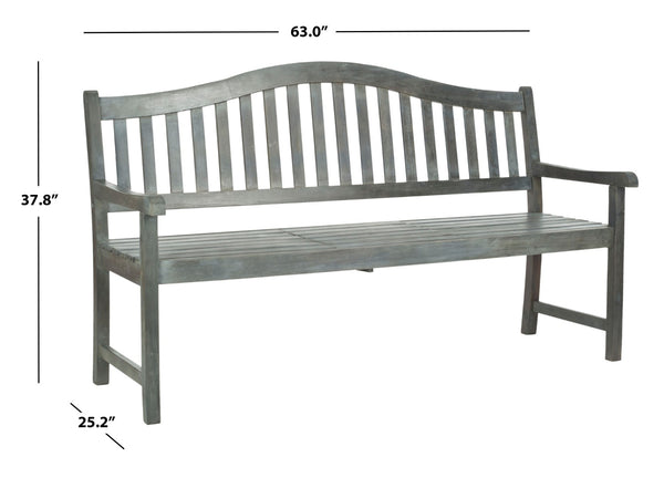 Safavieh MISCHA Elegant Outdoor Bench – Handcrafted Acacia Wood with Galvanized Steel for Timeless Charm Ash Grey FOX6703B