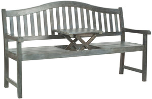 Safavieh MISCHA Elegant Outdoor Bench – Handcrafted Acacia Wood with Galvanized Steel for Timeless Charm Ash Grey FOX6703B
