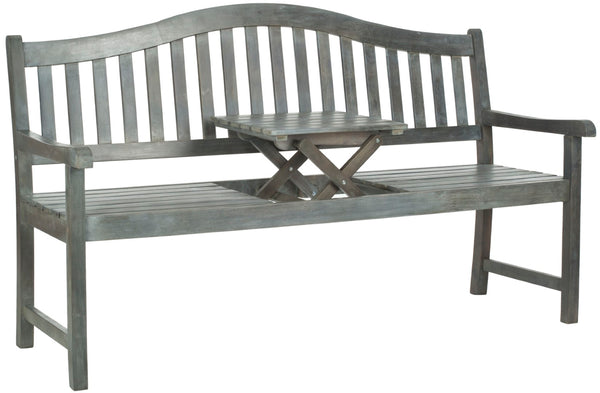 Safavieh MISCHA Elegant Outdoor Bench – Handcrafted Acacia Wood with Galvanized Steel for Timeless Charm Ash Grey FOX6703B