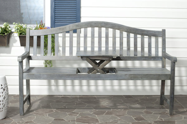Safavieh MISCHA Elegant Outdoor Bench – Handcrafted Acacia Wood with Galvanized Steel for Timeless Charm Ash Grey FOX6703B
