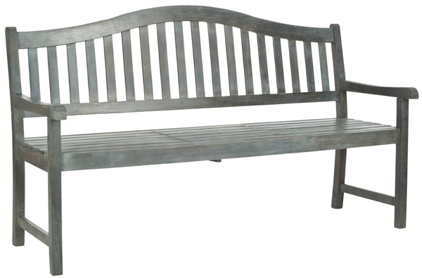 Safavieh MISCHA Elegant Outdoor Bench – Handcrafted Acacia Wood with Galvanized Steel for Timeless Charm Ash Grey FOX6703B