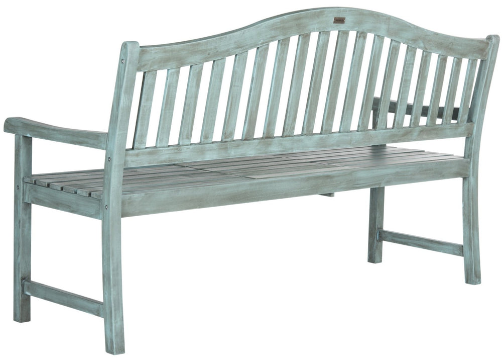 Safavieh MISCHA Acacia Wood Bench in Beach House Blue – Elegant Outdoor Seating with Durable Steel Accents FOX6703C