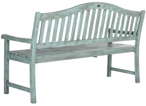 Safavieh MISCHA Acacia Wood Bench in Beach House Blue – Elegant Outdoor Seating with Durable Steel Accents FOX6703C
