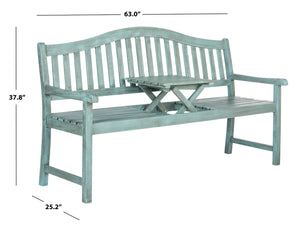 Safavieh MISCHA Acacia Wood Bench in Beach House Blue – Elegant Outdoor Seating with Durable Steel Accents FOX6703C